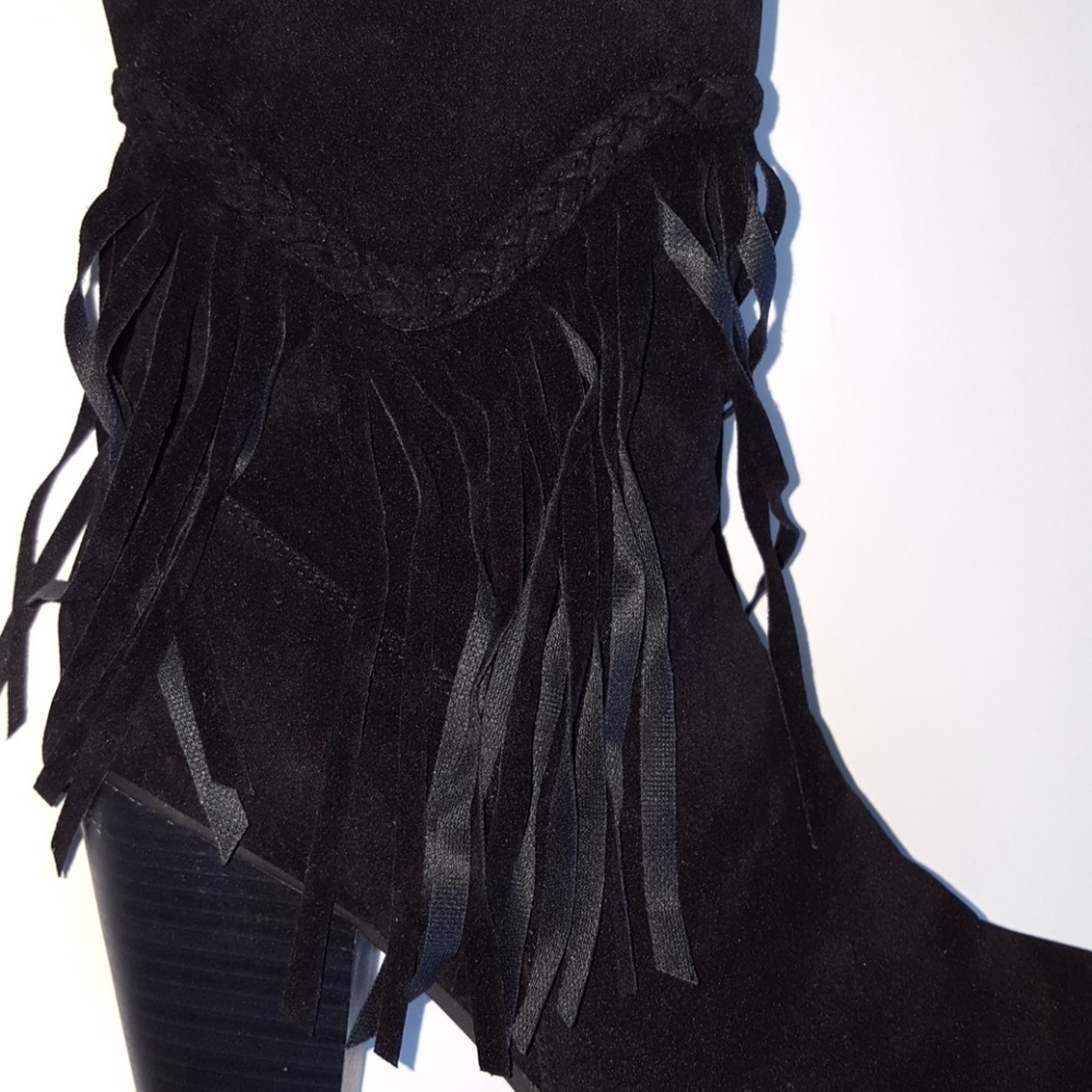 🎉HP🎉 Breckelles Heather Fringe Black Booties 8.5 - Picture 2 of 8